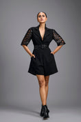 Load image into Gallery viewer, Black Playsuit with Woven Belt & Mesh Sleeves
