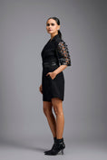 Load image into Gallery viewer, Black Playsuit with Woven Belt & Mesh Sleeves
