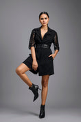 Load image into Gallery viewer, Black Playsuit with Woven Belt & Mesh Sleeves
