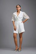 Load image into Gallery viewer, White Playsuit with Woven Belt & Mesh Sleeves
