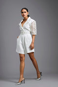 Load image into Gallery viewer, White Playsuit with Woven Belt & Mesh Sleeves
