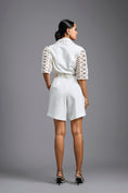 Load image into Gallery viewer, White Playsuit with Woven Belt & Mesh Sleeves
