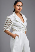 Load image into Gallery viewer, White Playsuit with Woven Belt & Mesh Sleeves
