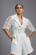 Load image into Gallery viewer, White Playsuit with Woven Belt & Mesh Sleeves
