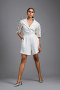 Load image into Gallery viewer, White Playsuit with Woven Belt & Mesh Sleeves
