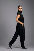Load image into Gallery viewer, Black High-Neck Jumpsuit with Woven Leather Panel
