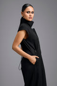Load image into Gallery viewer, Black High-Neck Jumpsuit with Woven Leather Panel
