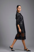 Load image into Gallery viewer, Black Laser-Cut Dress with Sheer Hem
