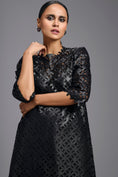 Load image into Gallery viewer, Black Laser-Cut Dress with Sheer Hem
