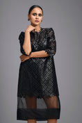 Load image into Gallery viewer, Black Laser-Cut Dress with Sheer Hem
