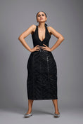 Load image into Gallery viewer, Black Midi Skirt with Geometric Panels
