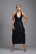 Load image into Gallery viewer, Black Midi Skirt with Geometric Panels
