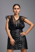 Load image into Gallery viewer, Black Sheer Organza Corset Top with Lattice Panel Mini Skirt
