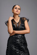 Load image into Gallery viewer, Black Sheer Organza Corset Top with Lattice Panel Mini Skirt
