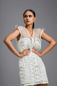 Load image into Gallery viewer, White Sheer Organza Corset Top with Lattice Panel Mini Skirt
