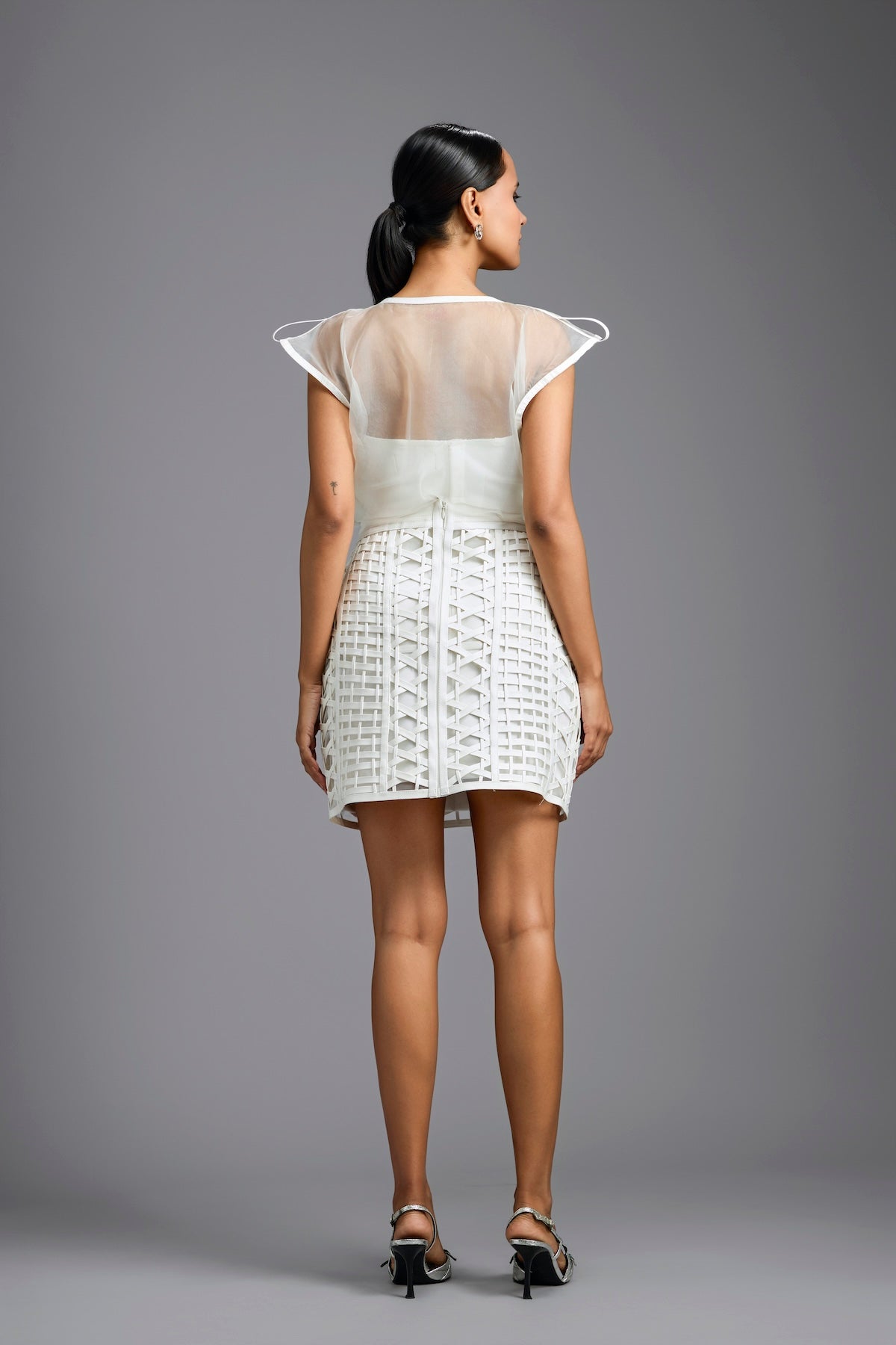 White Organza Sculpted Corset-Style Top