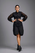 Load image into Gallery viewer, Black Shirt Dress with Sheer Sleeves
