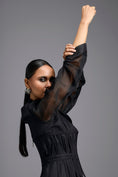 Load image into Gallery viewer, Black Shirt Dress with Sheer Sleeves
