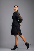 Load image into Gallery viewer, Black Shirt Dress with Sheer Sleeves
