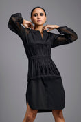 Load image into Gallery viewer, Black Shirt Dress with Sheer Sleeves
