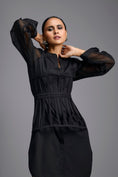 Load image into Gallery viewer, Black Shirt Dress with Sheer Sleeves
