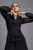 Load image into Gallery viewer, Black Shirt Dress with Sheer Sleeves
