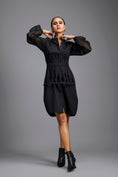 Load image into Gallery viewer, Black Shirt Dress with Sheer Sleeves
