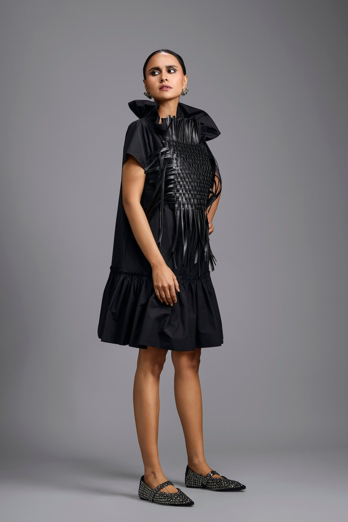Black Leather Panel Sculptural Dress