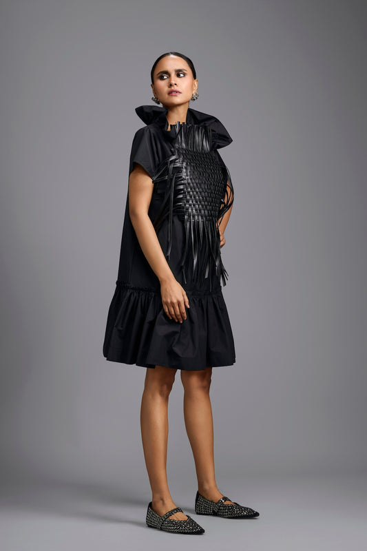 Black Leather Panel Sculptural Dress