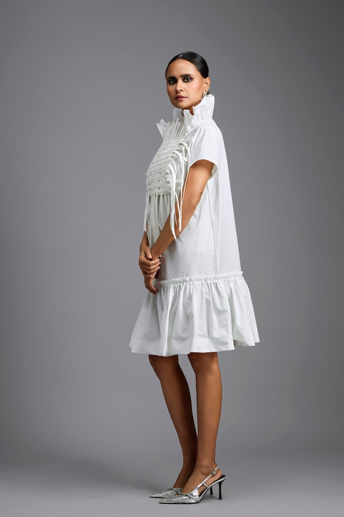 White Leather Panel Sculptural Dress