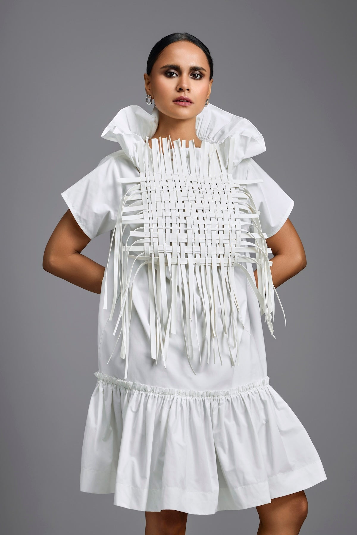 White Leather Panel Sculptural Dress