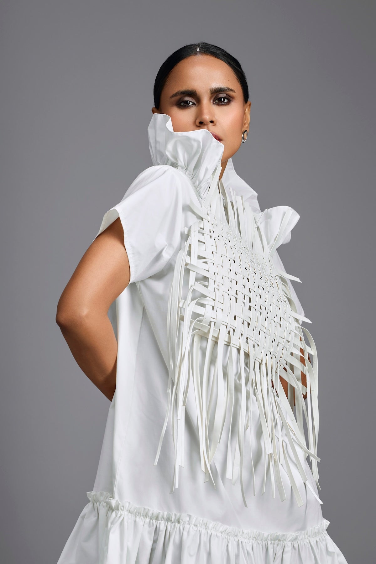 White Leather Panel Sculptural Dress