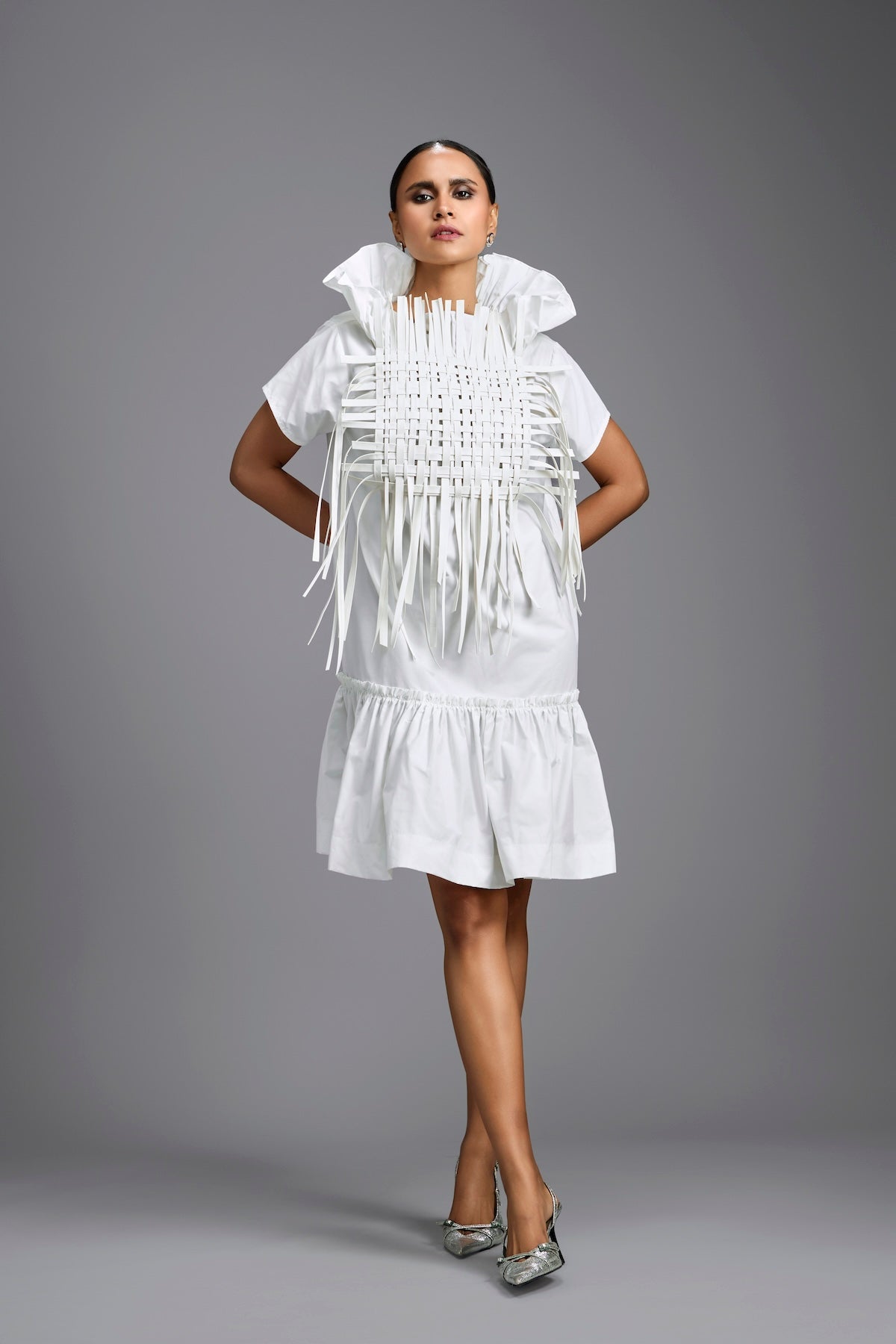 White Leather Panel Sculptural Dress