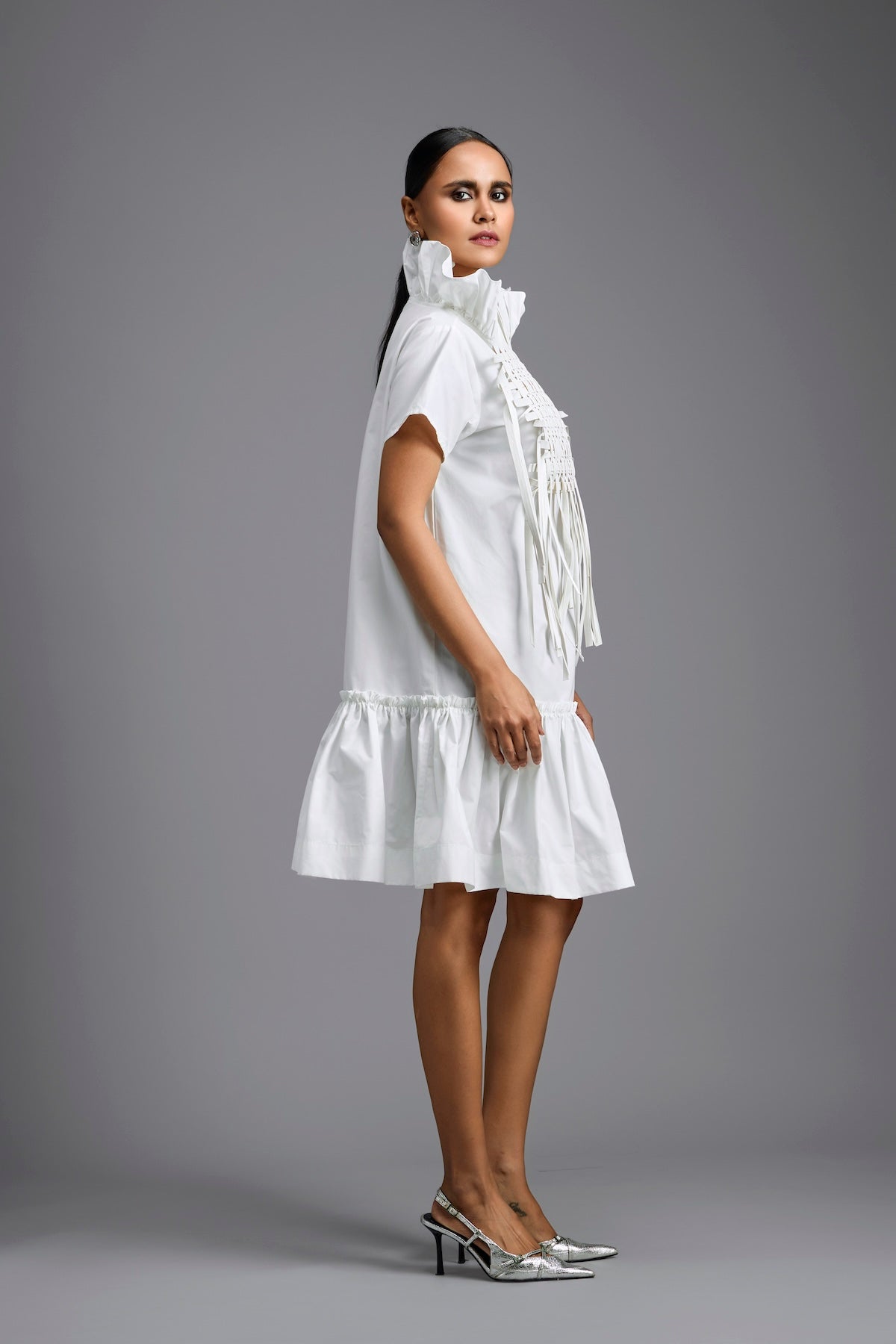 White Leather Panel Sculptural Dress