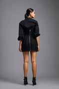 Load image into Gallery viewer, Black Sculpted Shirt Top with Cage Waist
