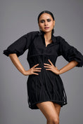 Load image into Gallery viewer, Black Sculpted Shirt Top with Cage Waist
