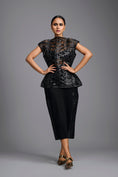 Load image into Gallery viewer, Black Lattice Panel Midi Skirt

