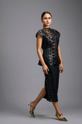Load image into Gallery viewer, Black Lattice Panel Midi Skirt
