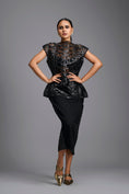 Load image into Gallery viewer, Black Lattice Panel Midi Skirt
