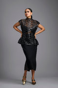 Load image into Gallery viewer, Black Lattice Panel Midi Skirt
