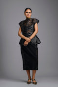 Load image into Gallery viewer, Black Lattice Panel Midi Skirt
