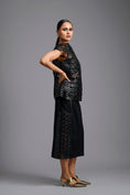 Load image into Gallery viewer, Black Lattice Panel Midi Skirt
