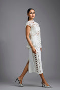 Load image into Gallery viewer, White Sculpted Lattice Cutwork Top with Paneled Midi Skirt
