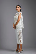 Load image into Gallery viewer, White Sculpted Lattice Cutwork Top with Paneled Midi Skirt
