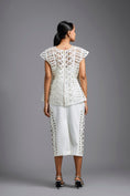 Load image into Gallery viewer, White Sculpted Lattice Cutwork Top with Paneled Midi Skirt
