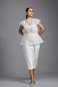 Load image into Gallery viewer, White Sculpted Lattice Cutwork Top with Paneled Midi Skirt
