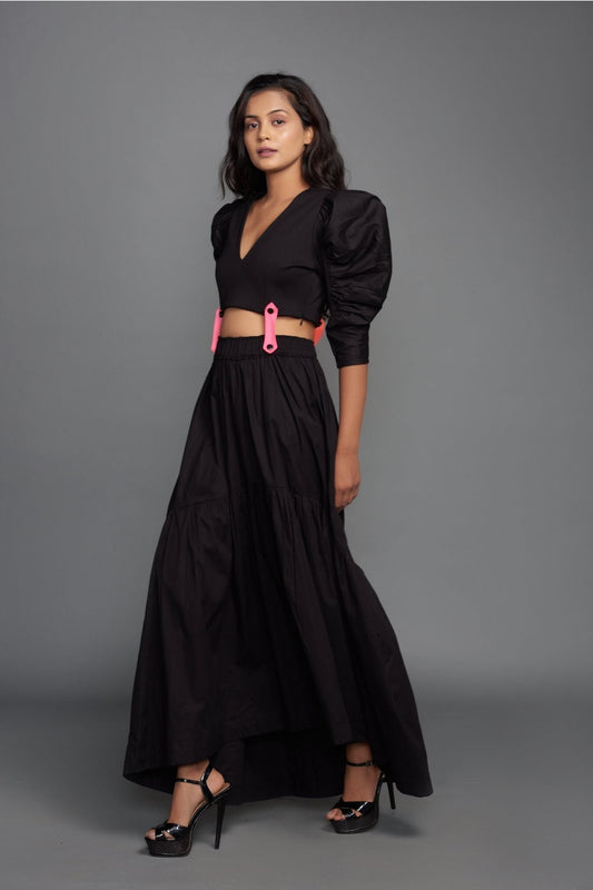 Black Co-Ord Set With Adjustable Neon Straps