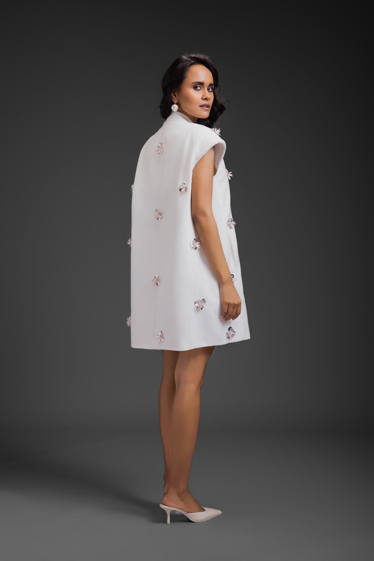 White Blazer Dress With Neon Embroidery Detail
