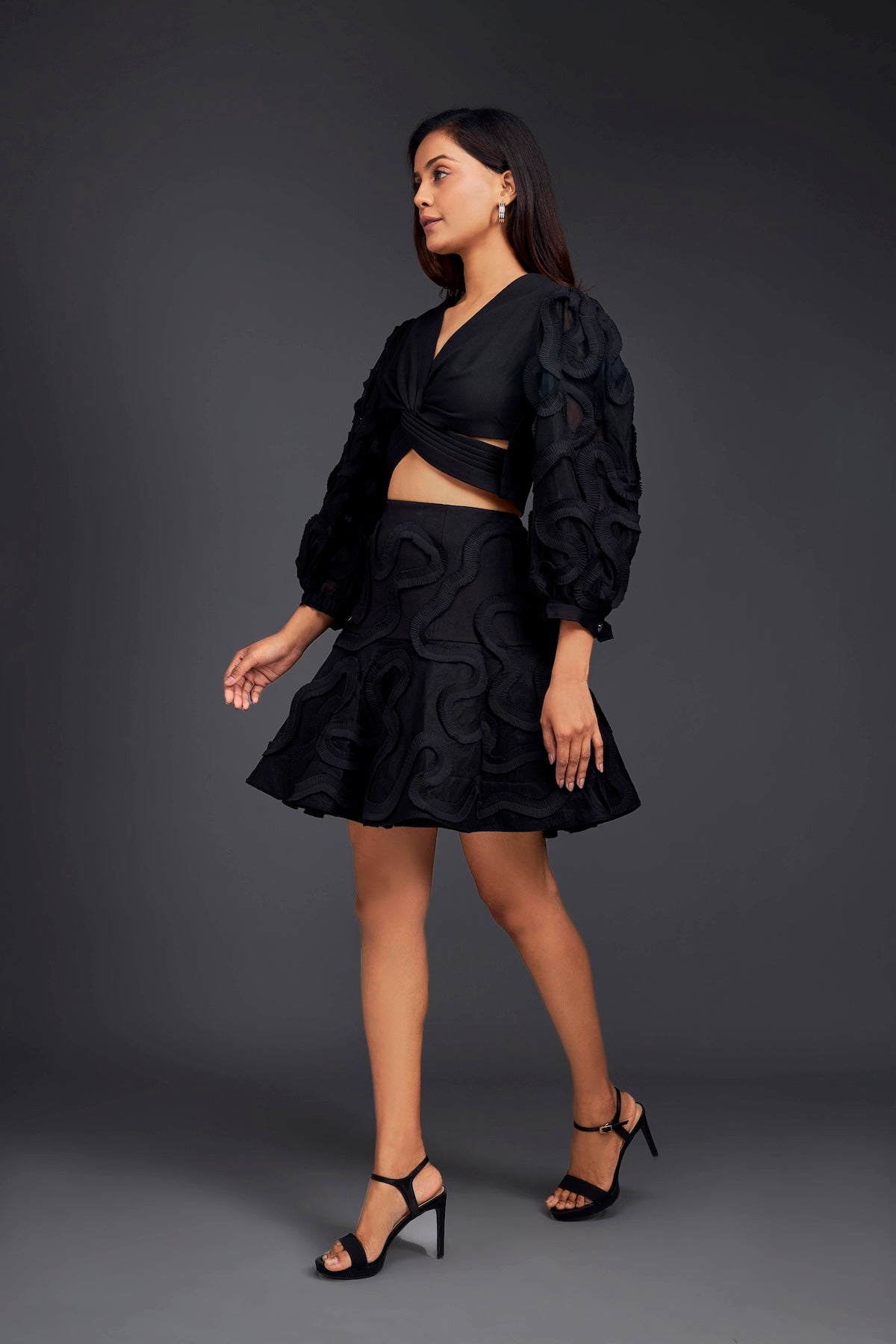 Co-ord Set With Pleated Frill Detailing On Sleeves & Skirt