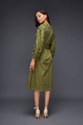 Load image into Gallery viewer, Green Midi Dress With Pleated Frill Detailing On Sleeves Comes With Belt
